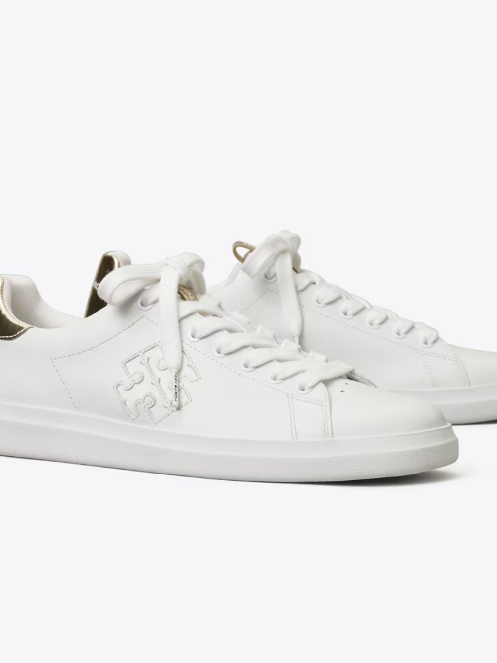 Tory Burch White Leather Sneakers with Gold Heel Tab